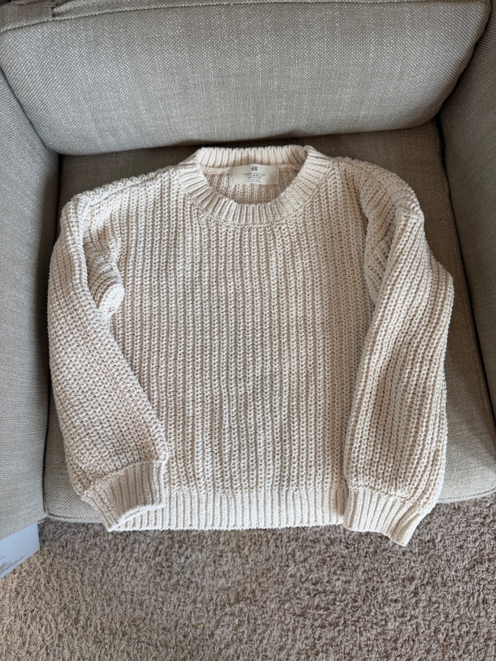 H&M Girl Knitted Sweater, Cream, 5T/6